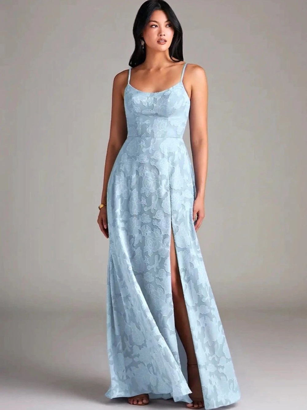 Azazie Moira Floral Burnout Maxi Dress in Blue